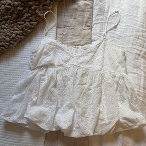 All in Favor Eyelet Bubble Hem Babydoll Camisole, Size XL, Off-White